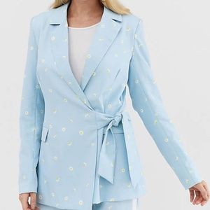 UNIQUE21 Sky Blue Daisy Printed Blazer
